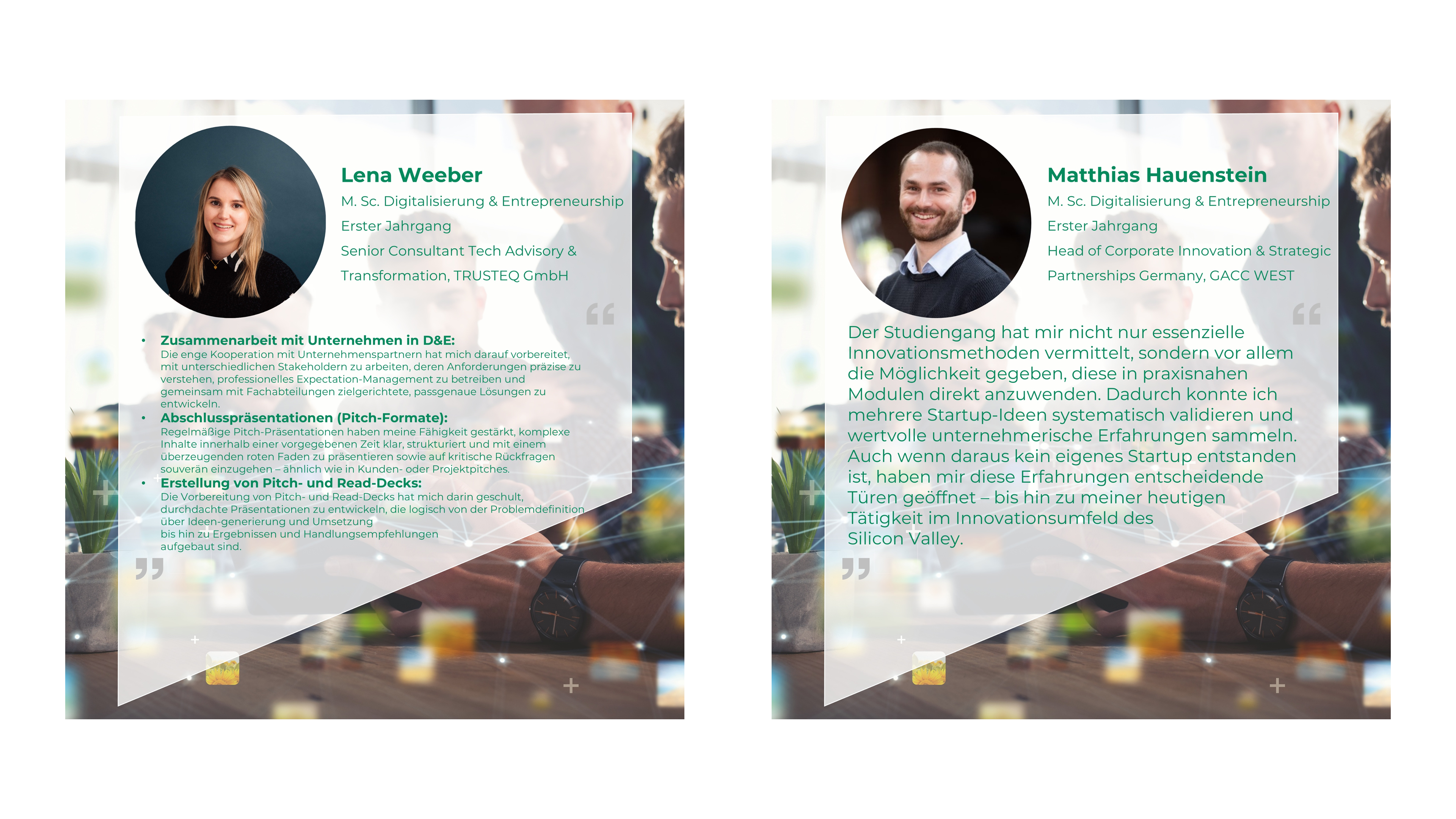 Testimonials von den Alumni Lena und Matthias